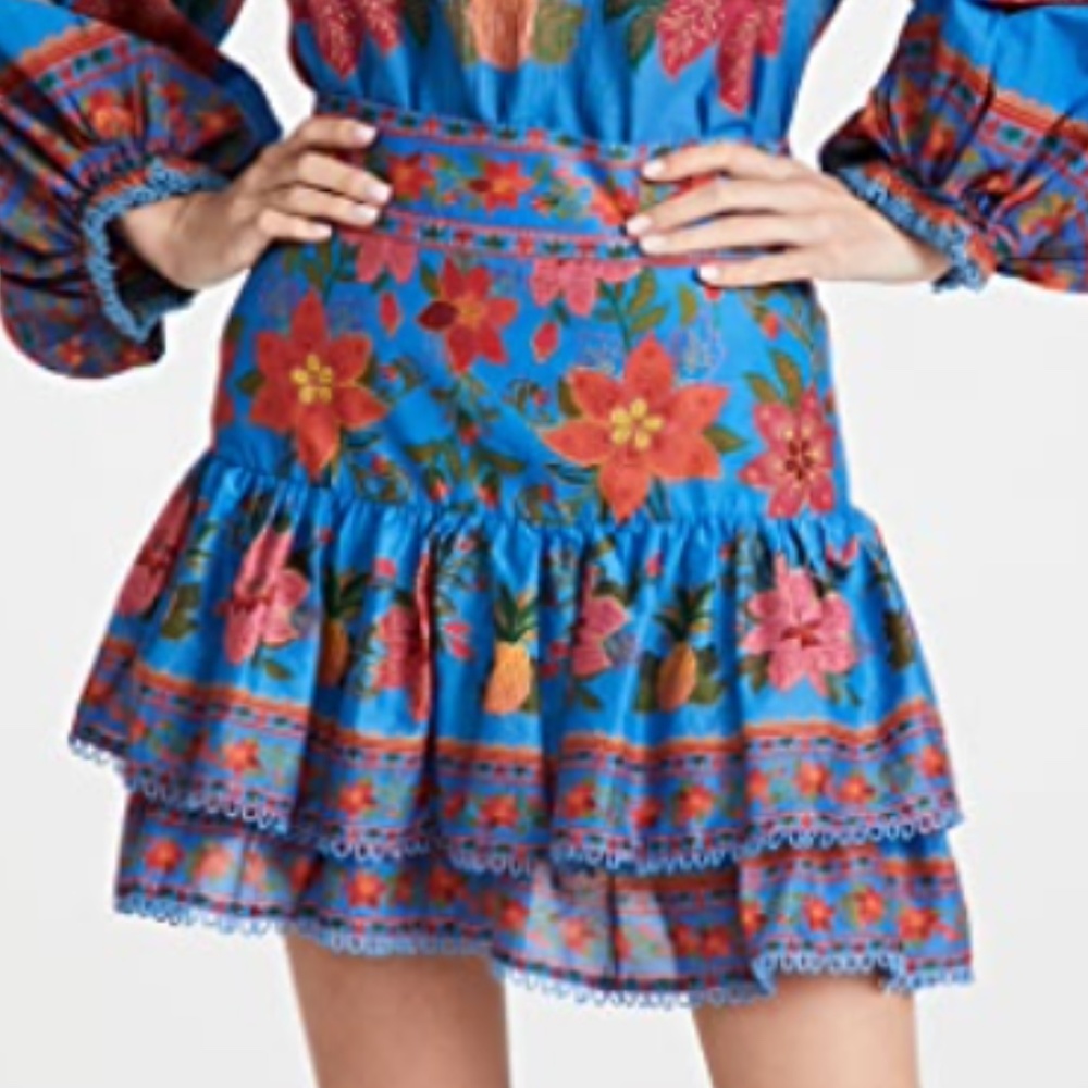 FARM Rio Blue Floral Tiered Mini Skirt Womens M